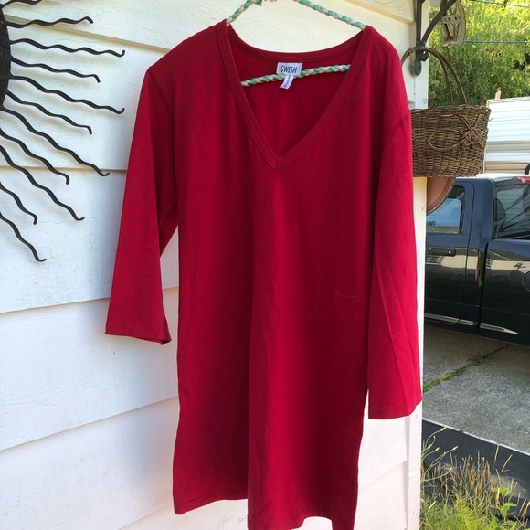 Swish Red Long Sleeve V-Neck top-20”across- dress up or down- jeans -leggings - Picture 3 of 10